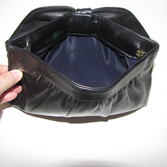 Elegant Vintage Black Leather Bow Clutch, EUC - Picture 3 of 3